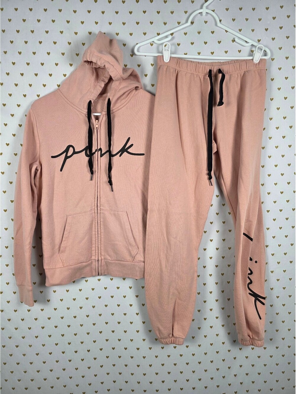 Victorias Secret Pink Logo Sweats SET 2pc Hoodie Sweatpants XS SMALL